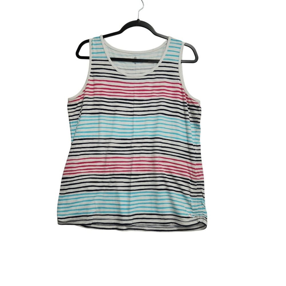 Striped Multicolor Tank Top By T By Talbots Womens 1X Cotton Blend Casual Sleeve